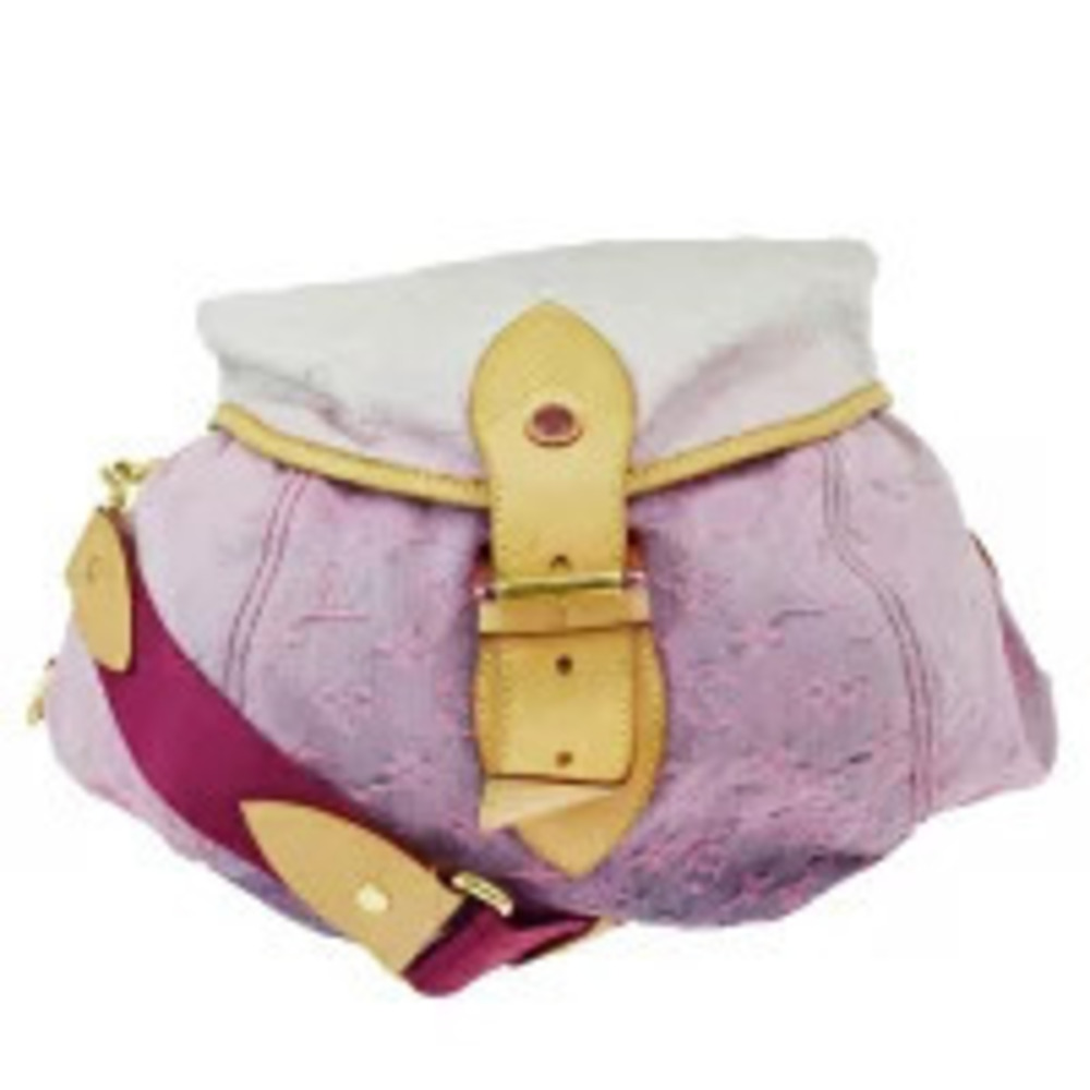 Louis Vuitton Sunshine Monogram Denim Canvas Leather Shoulder Bag Rose Pink